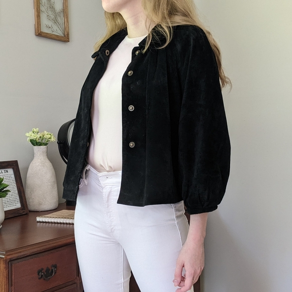 Vintage Cropped Puff Sleeve Suede Jacket - Picture 10 of 10